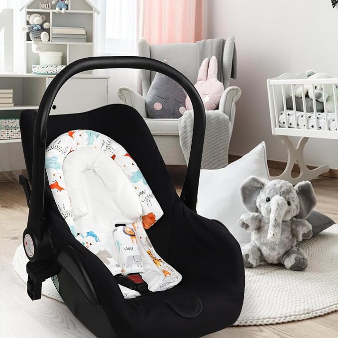 Infant Car Seat Insert & Strap Cover for Baby Boys, 2 in 1 Carseat Head Support Newborn, Ultra Soft Car Seat Cushion for Babies, Plush Fabric, Fit for Swing, Car Seat, Stroller, Bouncer