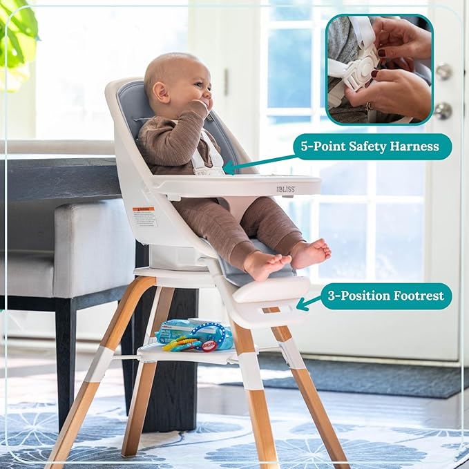 Turn-A-Tot High Chair for Babies and Toddlers, 2 in 1 Wooden Portable Baby Feeder or Adjustable Child's Seat with 360 Degree Swivel, Removable Tray, and Pad (Earl Grey)