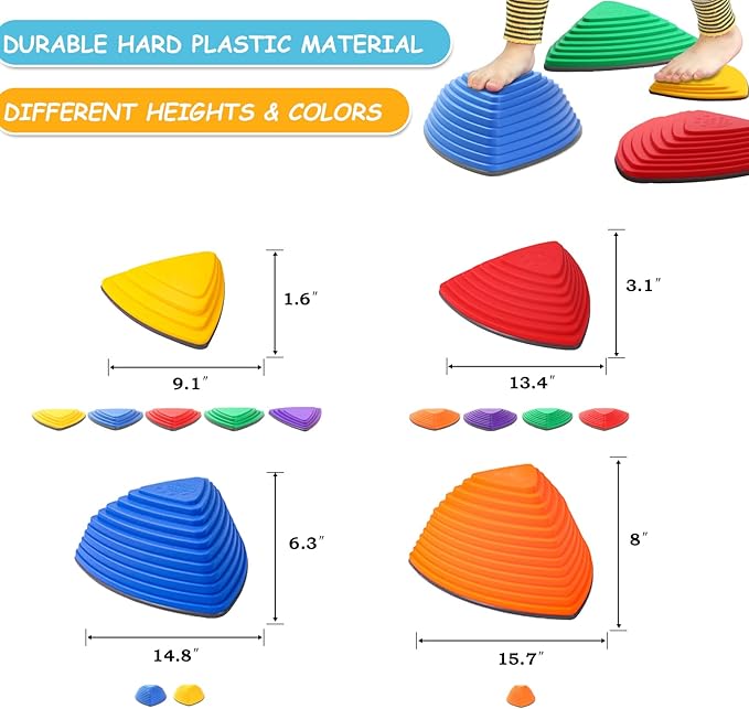 makarci Stepping Stones for Kids 12pcs Obstacle Courses Play Indoor Outdoor, Full Rubber Rim Plastic Hilltop for Kids Balance and Integration Improvement Age 3 4 5 6 7 8 + (Forest)