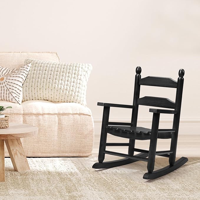 Child's Wood Porch Rocker - Perfect for Indoor or Outdoor All Weather Rocker for Garden, Lawn, Balcony, Backyard and Patio Use - Suitable for 3-7 Years Old (Black)
