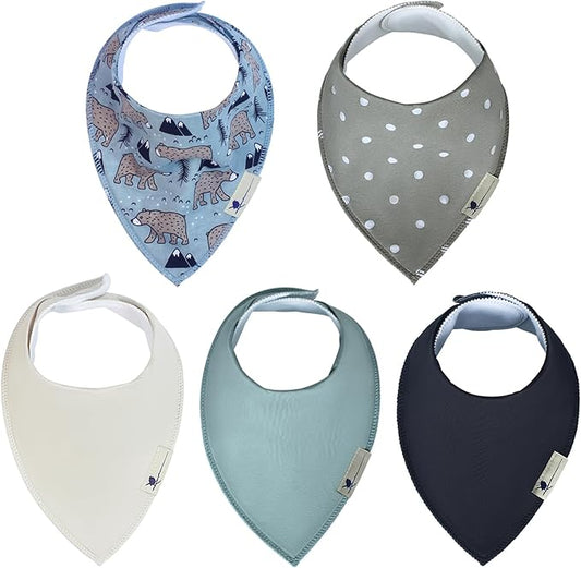 Blue Wren Magnetic Bandana Drool Bibs 5-pack - Magnetic Closure Baby Bibs - Safe, Easy, Chic Teething Bib