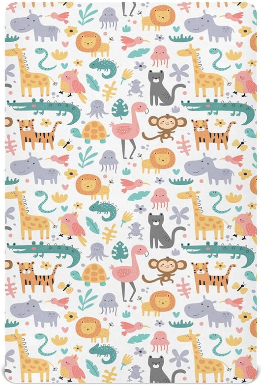 Jungle Animal Crib Sheets for Neutral Bassinet Play Sheets,Sheets Toddler Bed Sheets for Baby Boys Girs 39 * 27 * 5in