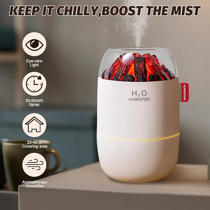 Portable Mini Humidifier for Desk Bedroom Indoor Plant, 280 ml Humidifier for Office Small Room, USB Powered Quiet Cool Mist Humidification Night Light (White)
