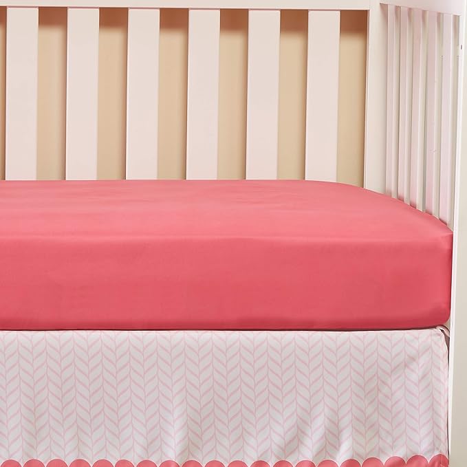 Precious Moments Noah’s Ark Fitted Crib Sheet 2 Pack for Baby Girl by Everyday Kids; 1 Animals on the Ark Printed Crib Sheet and 1 Solid Bright Pink; Adorable Wildlife Elephants, Giraffes, Bears Print