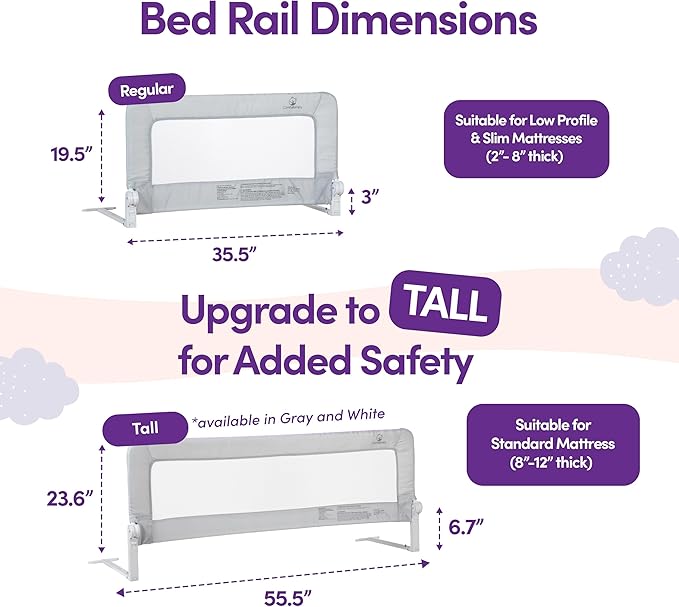 ComfyBumpy 2-Pack Bed Rail for Toddlers 35.5" L x 19.5" H | Toddler Bed Rails for Twin, Full & Toddler Mattress Size | Swing Down Rail Guard | Mattress Side Rail for Kids | Gray