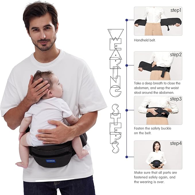 Baby Hip Carrier,Adjustable Extended Waistband with Various Pockets-Ergonomic,Baby Carrier with Hip Seat for Newborns & Toddlers(Black)