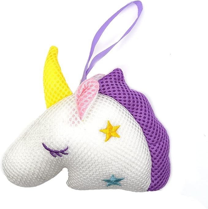 Cute Unicorn Kids Bath Loofahs Balls for Baby Girls Boys Mesh Shower Ball Pouf Exfoliating Bath Sponge Body Cleaner Bath Accessories (White Unicorn)