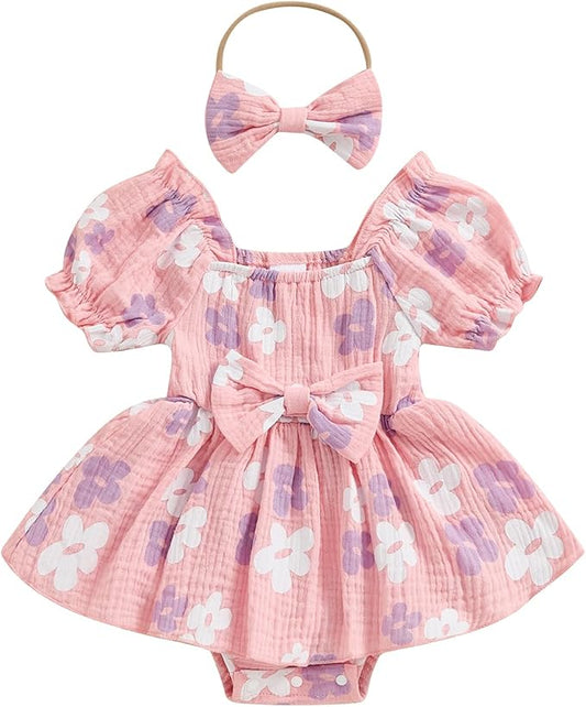 Baby Girls Floral Cotton Leotard Romper Newborn Daisy Playsuits Ruffled Sleeve Onesie Infant Jumpsuit Clothes Headband