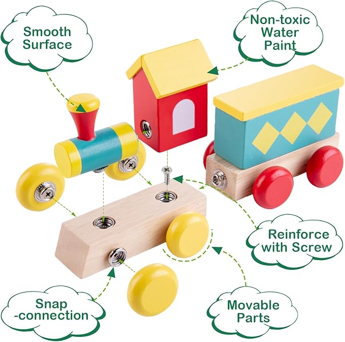TIGERHU Wooden Train Set | Educational Building Toys with Snap-On Design, Eco-Friendly Solid Wood Tracks & Non-Toxic Materials for Ages 3-8