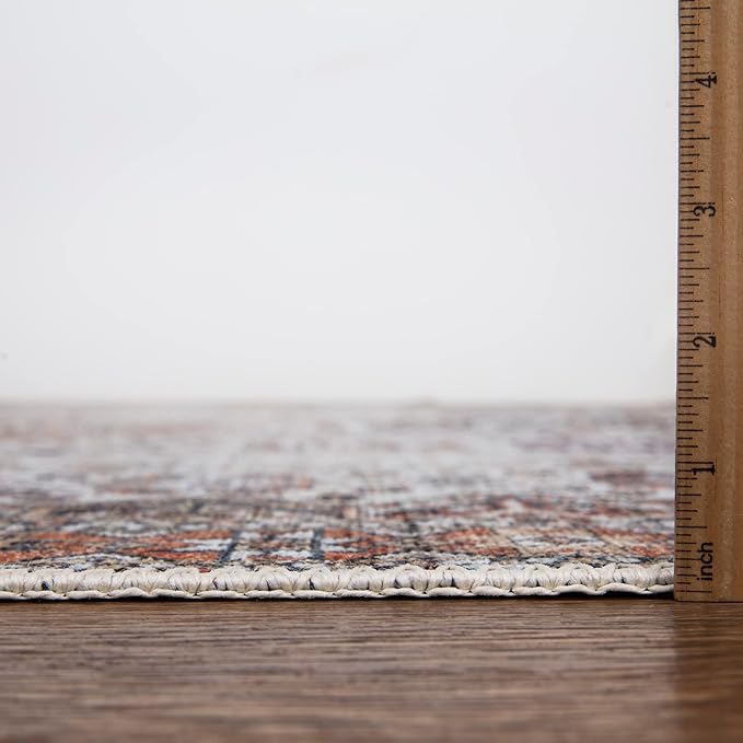 Bloom Rugs Washable Non-Slip 7 ft Runner - Sand/Orange/Purple Traditional Medallion Runner for Entryway, Hallway, Bathroom, and Kitchen - Exact Size: 2.5' x 7'
