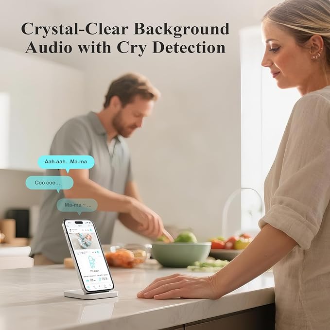 Sense-U Pro Smart Baby Monitor Bundle with 2.5K QHD Pan-Tilt-Zoom Camera: Tracks Breathing Movement, Rollover & Overheating with Cry Detection, Background Audio, Security Wi-Fi Video Camera