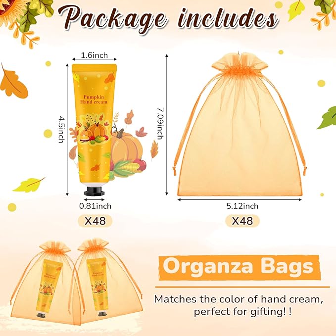 48 Sets Baby Shower Hand Cream Bulk Pumpkin Baby Shower Favors Bridal Thank You Hand Cream for Guests Travel Size Lotion with Organza Bags
