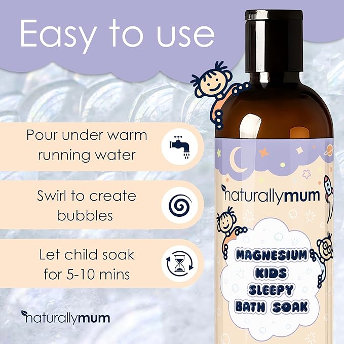 Kids Magnesium Sleepy Bath Soak - Bubble Bath - All-Natural & Calming - Suitable for Newborns with Dry & Sensitive Skin - Lavender & Chamomile Essential Oils – Made in UK - 8.8fl oz