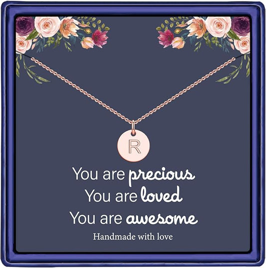 Hidepoo Disc Initial Necklace Gifts for Girls - 14K Gold Filled/Rose Gold/S925 Sterling Silver Disc Initial Necklaces Personalized Birthday Gift Tiny Initial Necklace Jewelry for Girls Women