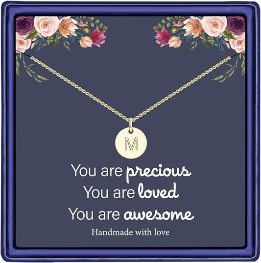 Hidepoo Disc Initial Necklace Gifts for Girls - 14K Gold Filled/Rose Gold/S925 Sterling Silver Disc Initial Necklaces Personalized Birthday Gift Tiny Initial Necklace Jewelry for Girls Women