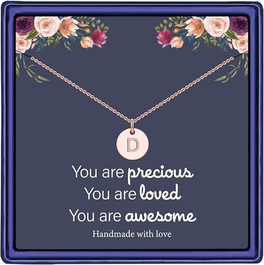 Hidepoo Disc Initial Necklace Gifts for Girls - 14K Gold Filled/Rose Gold/S925 Sterling Silver Disc Initial Necklaces Personalized Birthday Gift Tiny Initial Necklace Jewelry for Girls Women