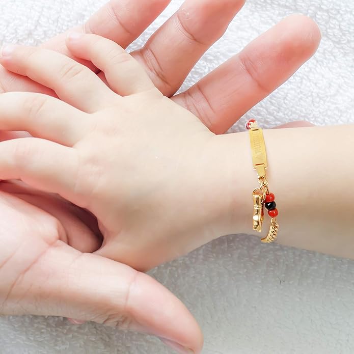 Tina&Co Personalized 18K Gold Plated Baby Name Bracelet Custom Bracelets for Kids Id Protection Bracelet Baptism for Girls