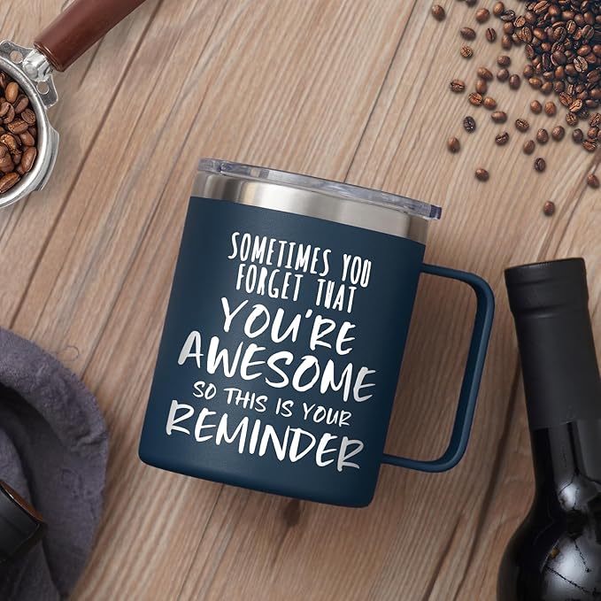NOWWISH Birthday Gifts for Men - Awesome Coffee Mug, Inspirational & Holiday Presents for Men Him Boyfriend Husband, 14oz Navy Blue