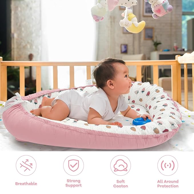 ALINUX Baby Lounger for Newborn 0-24 Months,100% Cotton Baby Lounger Cover, Suitable for Babies Aged 0-24 Months, Pink