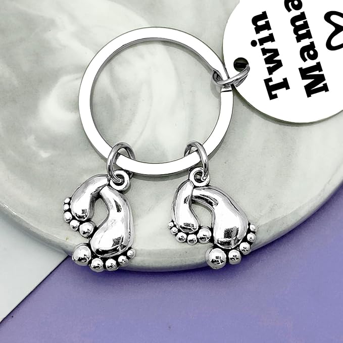 Twins Mama Gifts Twin Mom Gifts Keychain Baby Twin Gifts Twin Boy Mom Gifts Pregnancy Gifts for New Mom Twin Girls Mom Gifts Jewelry Baby Shower Announcement Gift Mother's Day Gift for Twin Mom