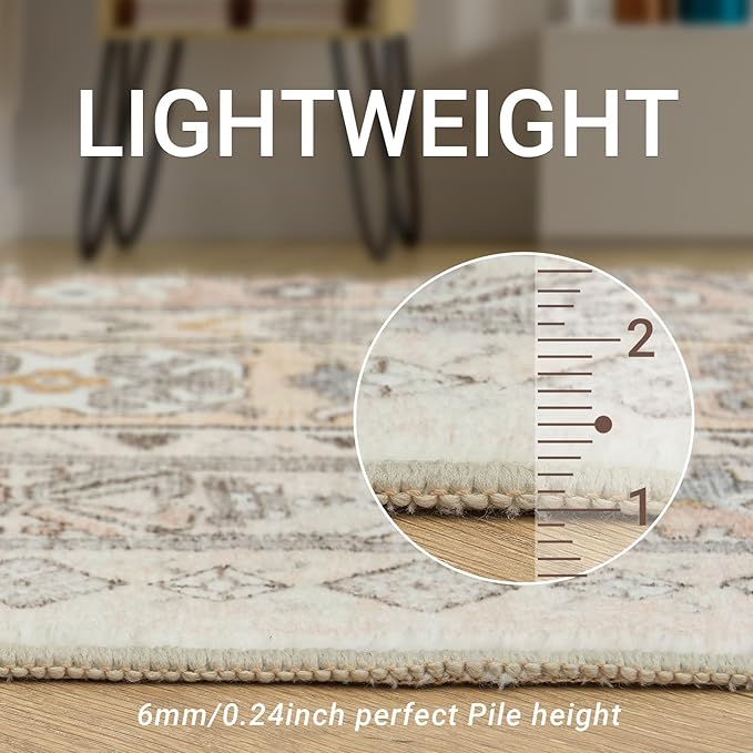 zesthome 5x7 Area Rugs - Ultra-Thin Washble Rug, Stain Resistant Anti Slip Backing Rugs for Living Room,Bedroom, Vintage Home Decor Area Rug