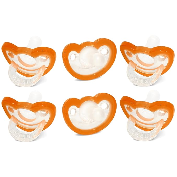 RaZbaby Jollypop Pacifier for Newborns & Up, USA Made, Natural Shaped Orthodontic Binky, Lovingly Shared in NICUs & Hospitals Worldwide, Medical-Grade 100% BPA-Free - 0-3 Months, 6 Pack - Orange