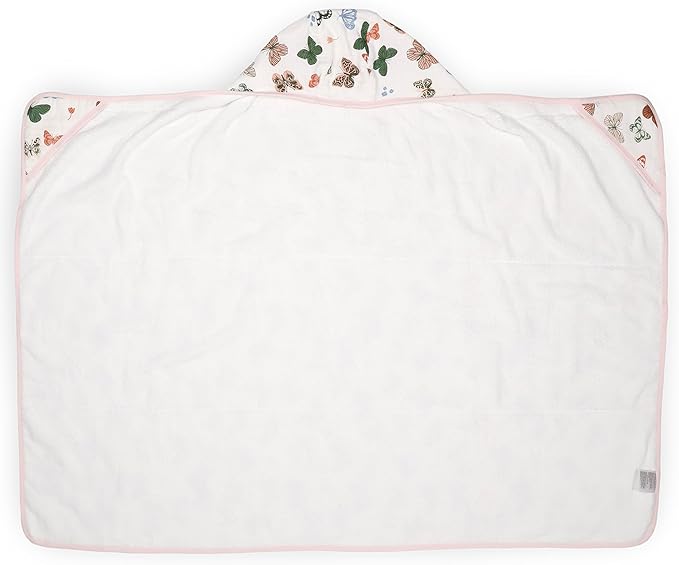 Little Unicorn Premium Hooded Bath Towel| Absorbent Cotton & Terry Blend | Larger Size, 1-6 Years (Butterflies)