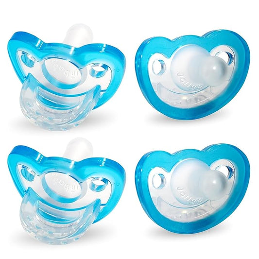 RaZbaby Jollypop Pacifier for Newborns & Up, USA Made, Natural Shaped Orthodontic Binky, Lovingly Shared in NICUs & Hospitals Worldwide, Medical-Grade 100% BPA-Free - 0-3 Months, 4 Pack - Blue