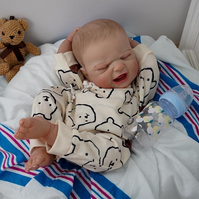 17 Inch Lifelike Reborn Baby Doll Boy, Realistic Reborn Baby Doll,Newborn Baby Dolls, Full Vinyl Body Poseable Real Life Baby Dolls with Feeding Kit Gift Box for Kids Age 3+