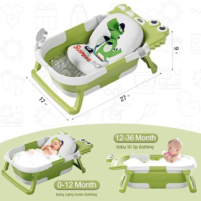 TPN Collapsible Baby Bathtub, Baby Bath Tub with Soft Cushion & Real-Time Thermometer, Baby Bathtub Infant to Toddler Tub (0-36 Months), Portable Newborn Travel Bath tub