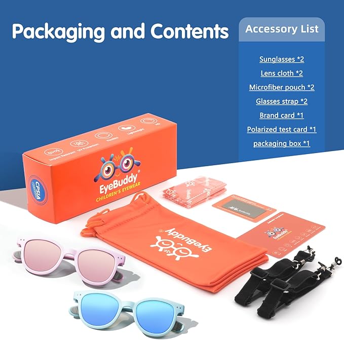 EYEBUDDY Kids Sunglasses for Boys Girls Age 2-8 Polarized UV Protection Toddler Children Sun Glasses Pack of 2