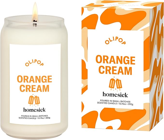 Homesick – Olipop Orange Cream Scented Candle – Premium 13.75 oz Soy Wax Candle in Glass Jar with Cotton Wick, 60–80 Hour Burn, Nostalgic Citrus Vanilla Scent, Wedding & Engagement Gifts for Couples
