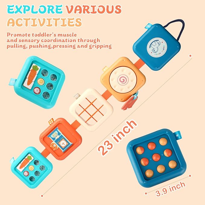 Busy Board for 1 Year Old, Montessori Toys for 1 Year Old, 8-in-1 Develop Fine Motor Skills Travel Toys, Busy Board Birthday Gift for Boy Girl Toddler