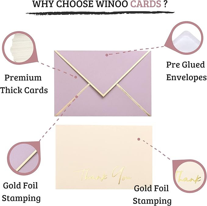 High-end Thank You Cards with Envelopes - 36 PK Heavy-duty Gold Thank You Notes 4x6 Inches Baby Shower Thank You Cards Wedding Thank You Cards Small Business Graduation Funeral Bridal Shower (Dusty Pink)