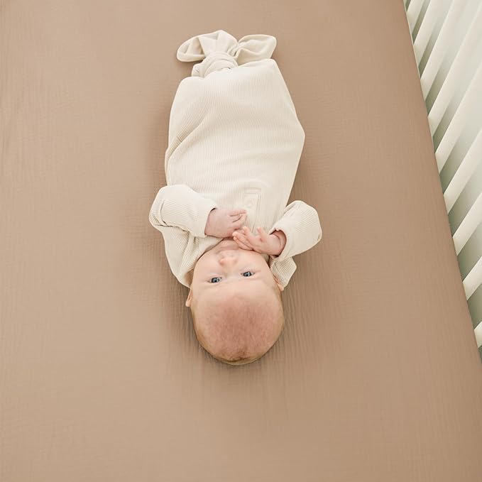 Konssy Muslin Crib Sheets for Boys, Soft Cotton Neutral Baby Sheets for Standard Crib Mattress 2 Pack, 52"x28" (Camel, Sun)
