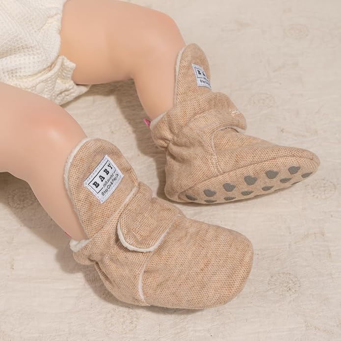 Sawimlgy Newborn Infant Baby Girl Boy Cotton Booties Stay On Sock Slippers Soft Bedroom Shoes Non-Skid Ankle Boots With Grippers Toddler Crib Warm Shoe First Walker Birthday Shower