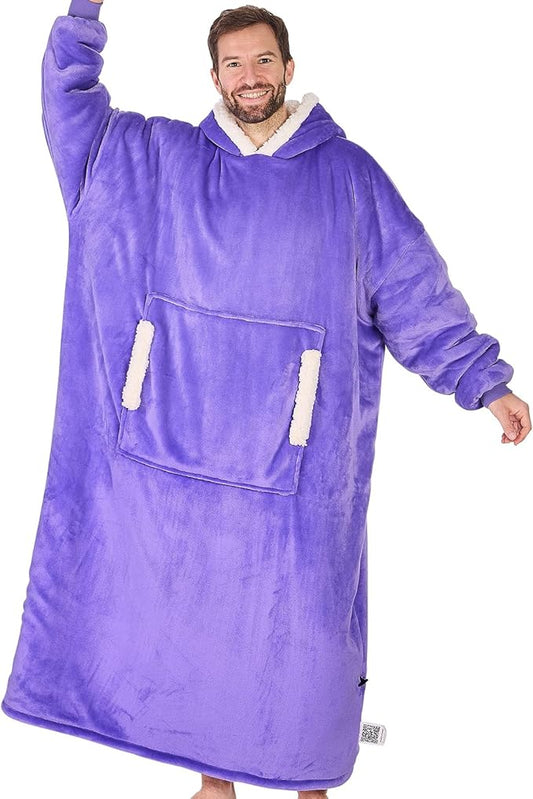 yescool Wearable Blanket Hoodie, Flannel Sherpa Fleece Blanket Sweatshirt for Adults Women Men, Big Plush Cozy Hooded Blanket with Hood, Pocket & Sleeves, Oversized, One Size Fits All (Purple)