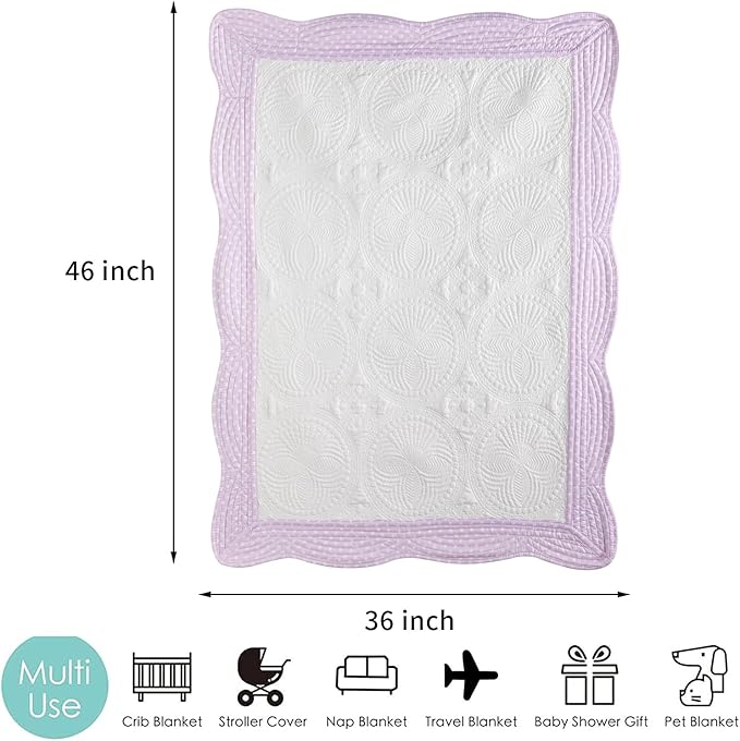 MONOBLANKS Baby Quilt Personlized Monogram Lightweight Embossed Scalloped Throw Blanket Four Seasons (Pink Polka Dots)