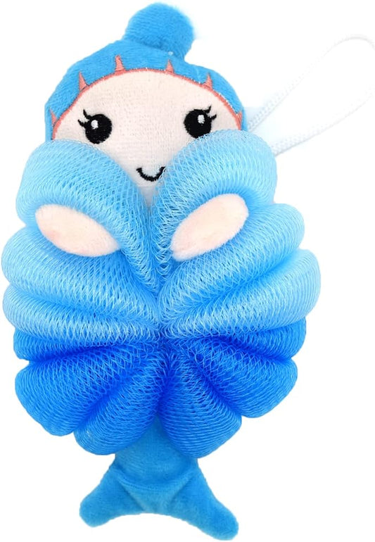 Cute Unicorn Kids Bath Loofahs Balls for Baby Girls Boys Mesh Shower Ball Pouf Exfoliating Bath Sponge Body Cleaner Bath Accessories (Blue Mermaid)