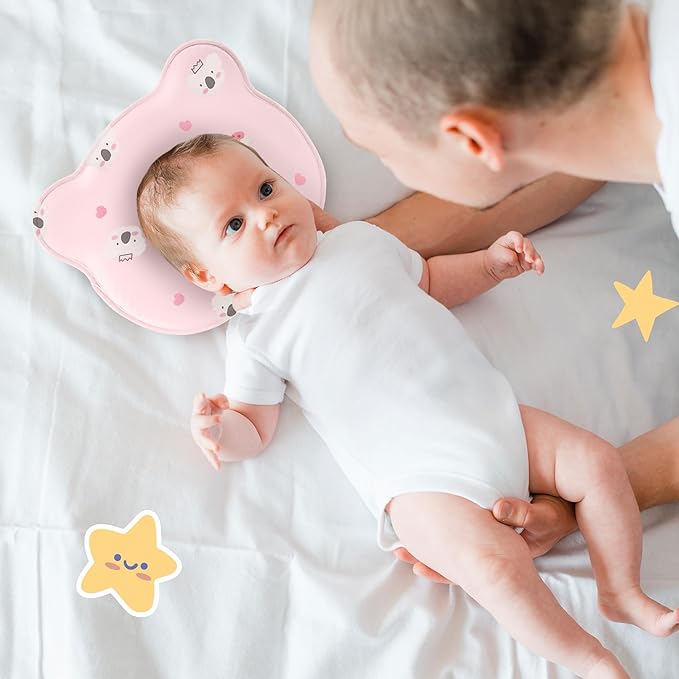 Soft and Breathable Baby Pillow with Memory Foam and Bear Design (Pink Koala)
