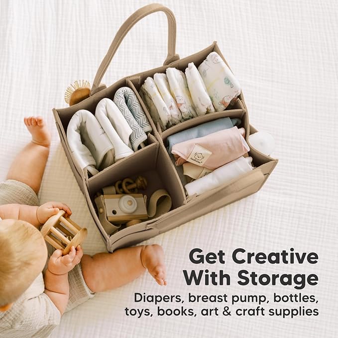 KeaBabies Baby Diaper Caddy Organizer with Handle - Portable Baby Organizers and Storage for Nursery, Changing Table, Large Travel Car Caddy, Girls, Boys Shower Gift Basket, New Mom Gifts (Taupe)
