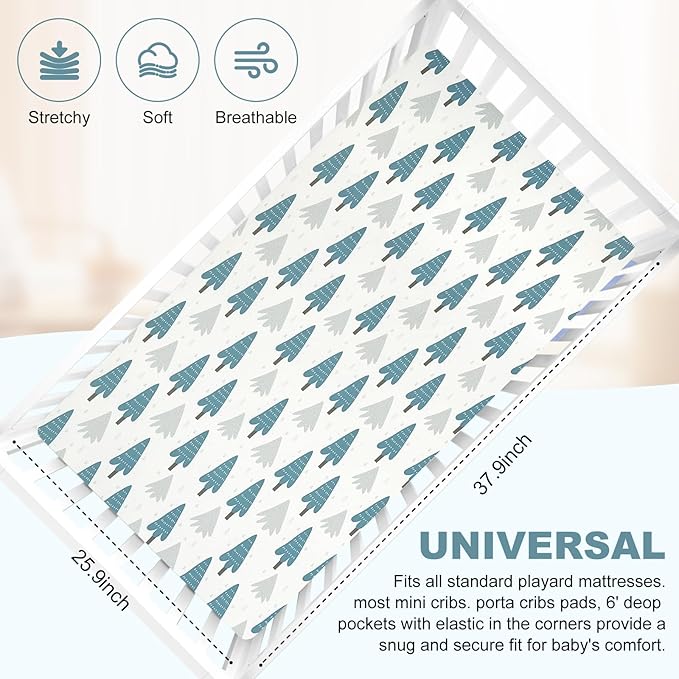 Pack n Play Flat Sheet 2 Piece Mini Crib Sheet Elastic Playard Sheet Set Portable Sheet Set Elastic Convertible Playmat Compatible Graco Pack n Play (Owl and Tree Bag) (Bubble Whale and Forest)