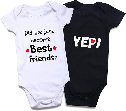 DEFAHN Funny Twins Baby Bodysuits Boys Girls Rompers 2 Pack Twin Matching Clothes Outfits for Newborn Infant