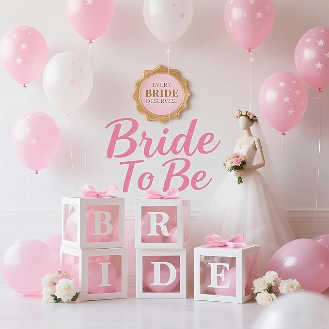 White Transparent Balloon Boxes, Clear Baby Boxes with 78 Letters for Custom Name, Balloon Box Blocks Backdrop for Bride Shower Baby Shower Birthday Boy Girl Gender Reveal Graduation Party Decor, 5PCS