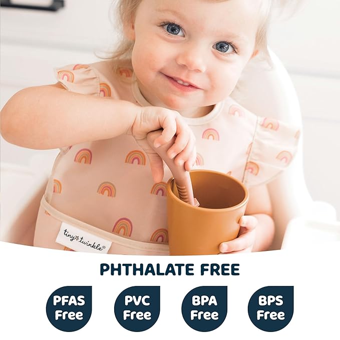 Tiny Twinkle Mess Proof Baby Bibs for Eating - Waterproof, Wipeable Bibs - Toddler Bibs - Travel Friendly - PFAS, PVC, BPA, Phthalate Free - Baby Food Bibs(3 Pack,Boho