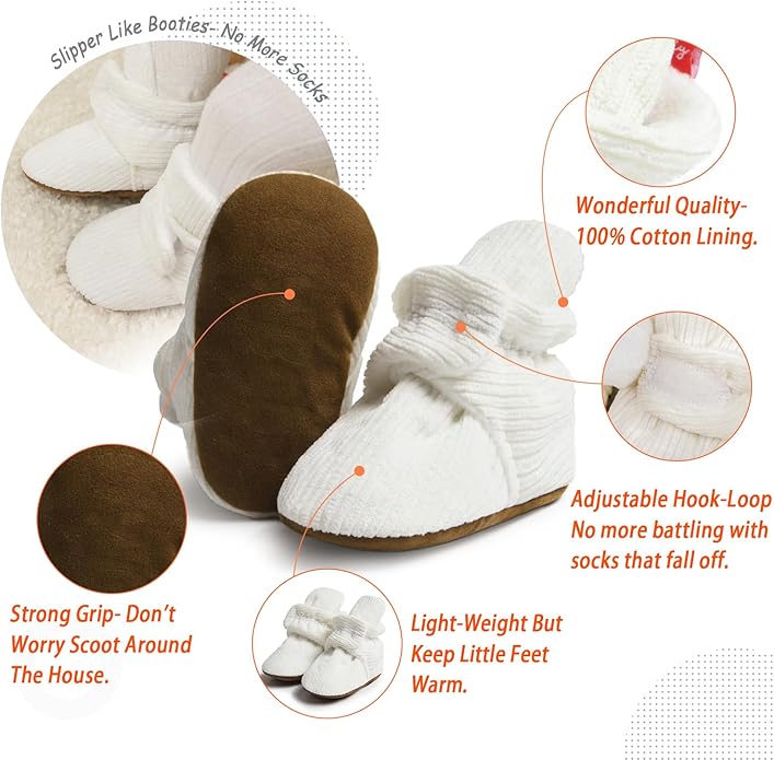 Sawimlgy Newborn Infant Baby Girl Boy Cotton Booties Stay On Sock Slippers Soft Bedroom Shoes Non-Skid Ankle Boots With Grippers Toddler Crib Warm Shoe First Walker Birthday Shower