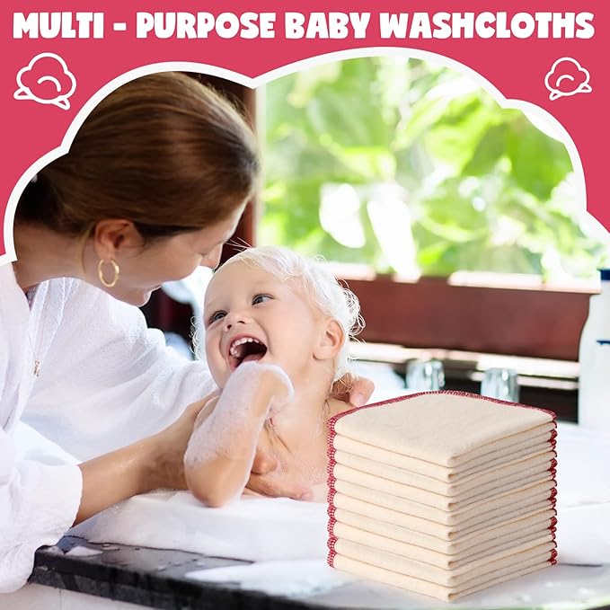 meekoo 45 Pcs Unbleached Flannel Cloth Baby Wipes Reusable Baby Diapers Wipes 8 x 8 Inch Soft and Sturdy Washable Natural Cloth Tissues Outer Stitching(Red)