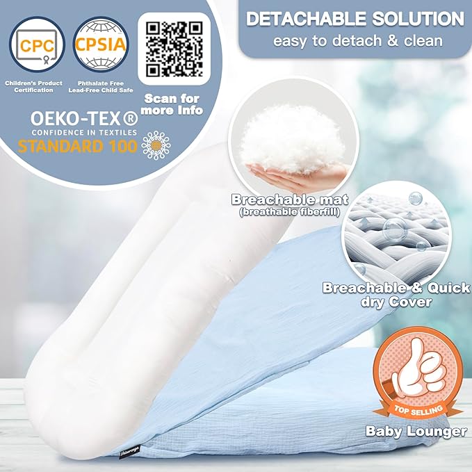 Baby Lounger - Snuggle Cozy Me Infant Lounger for Newborns | Breathable & Soft, Portable Awake-Time Pad, Essential Baby Gift (Lounger Cover Included)