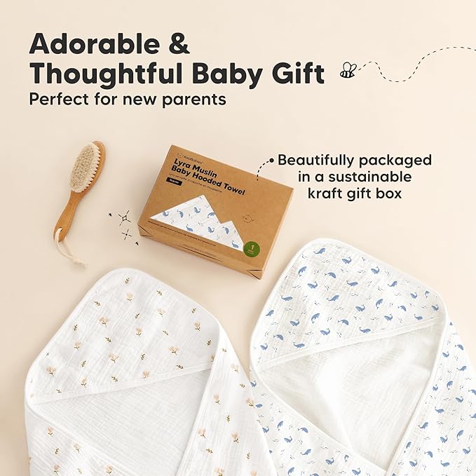 KeaBabies Muslin Baby Bath Towels with Hood for Girls, Boys, Large Organic Cotton Hooded Baby Towels for Newborns, Toddlers, Infant, Kids, Soft Absorbent Newborn Bath Essentials Gift Set (Whale Bay)
