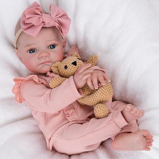 Aori Lifelike Reborn Baby Dolls - 20 Inch Ultra Realistic Girl Newborn Baby Doll with Weighted Body for Cuddling Poseable Soft Vinyl Doll Includes Pink Outfit Set for Kids 3+ Role Play